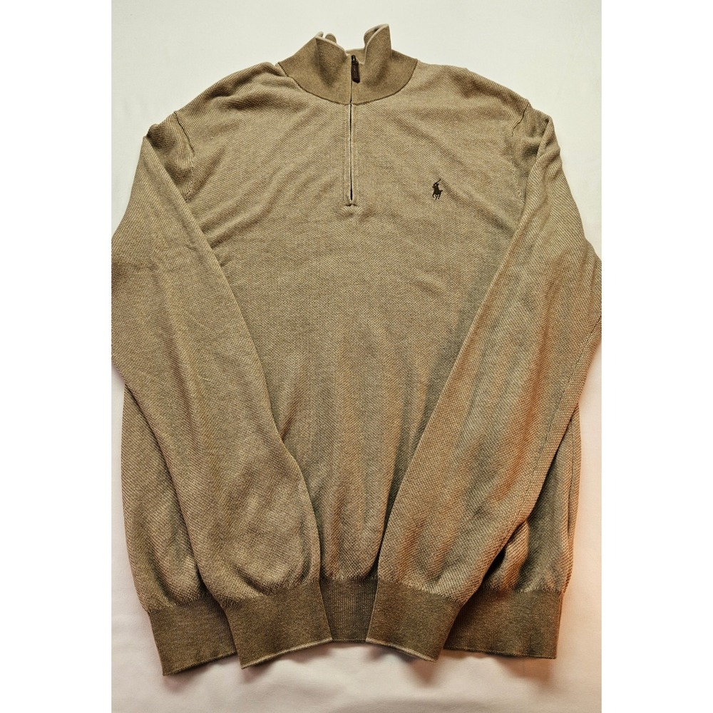 Polo Ralph Lauren Mens XXL Tan Pima Cotton Quarter Zip Sweater Pullover Pony Log